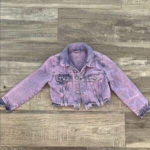 Pink Cropped Jean Jacket with Distressed Details